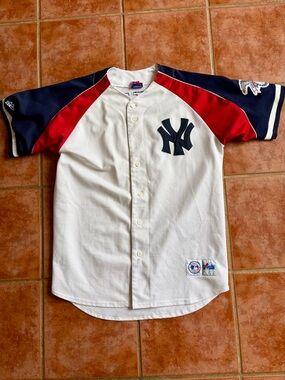 New York Yankees Derek Jeter Red & Navy Baseball Jersey - sz large